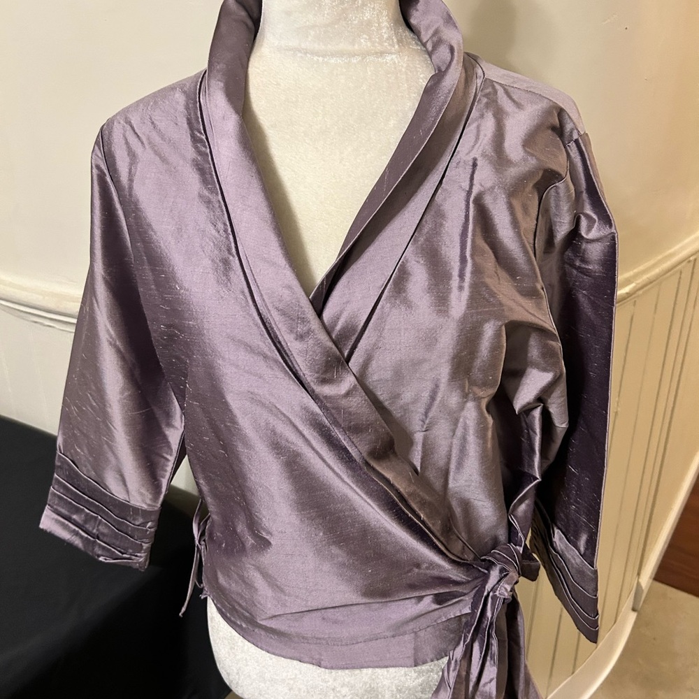 Vintage Siri 100% Silk Wrap Blouse-Mauve Champagne/3/4 Sleeve/Size 10/ NWOT